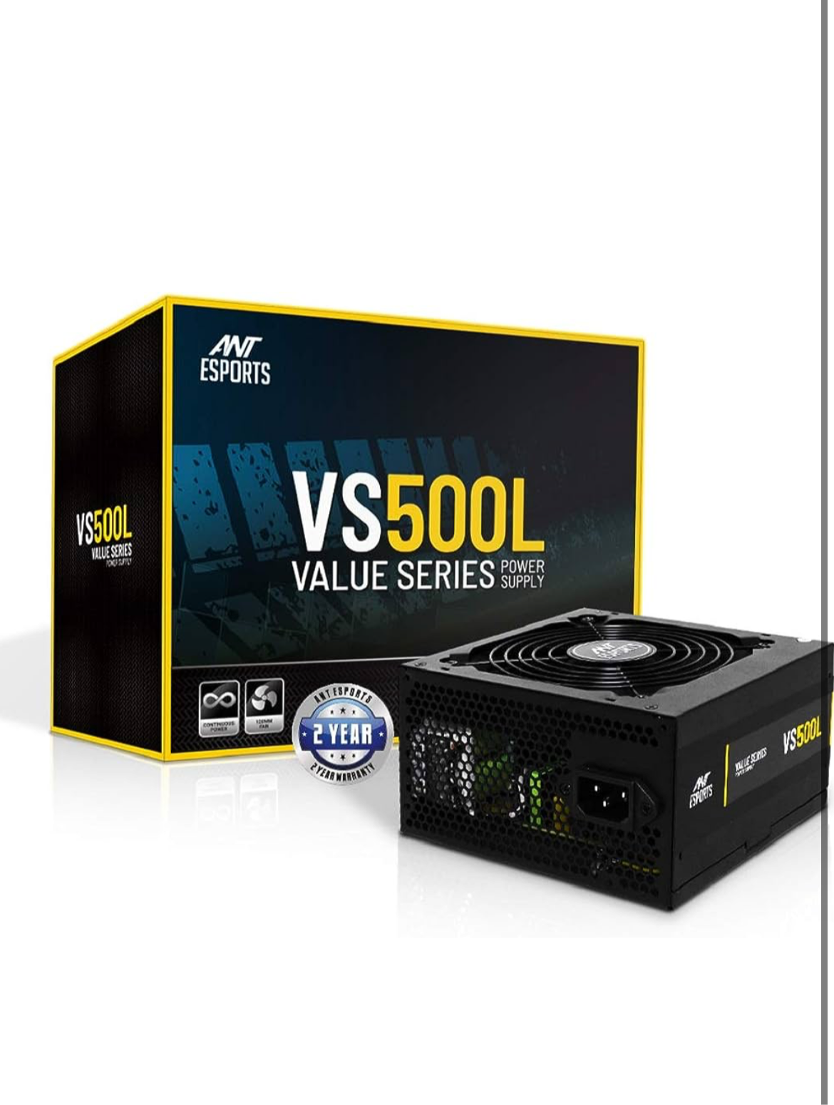 Ant Esports VS500L NonModular High Efficiency Gaming Power Supply/PSU with 1 x PCIe and 120mm Silent Fan