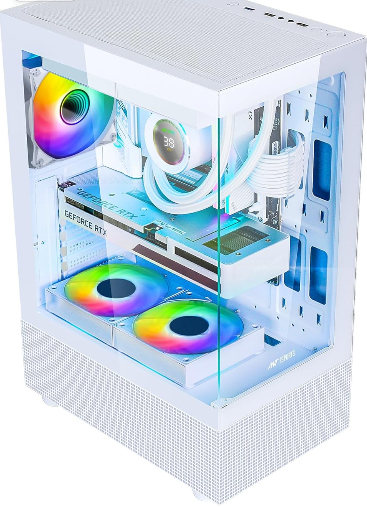 Ant Esports Crystal X2 Mid-Tower Computer Case/Gaming Cabinet - White | Panoramic Glass, LED Control Button | Support ATX, Micro-ATX, Mini-ITX | Pre-Installed 3 ARGB Infinity Mirror Fans