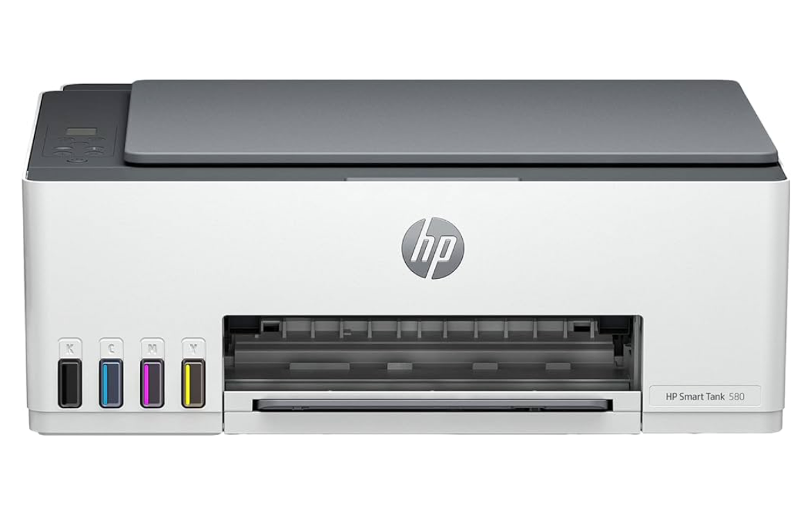 HP Smart Tank 580 AIO WiFi Colour Printer with 1 Extra Black Ink Bottle (Upto 12000 Black & 6000 Colour Prints) + 1 Year Extended Warranty with PHA Coverage -Print, Scan & Copy