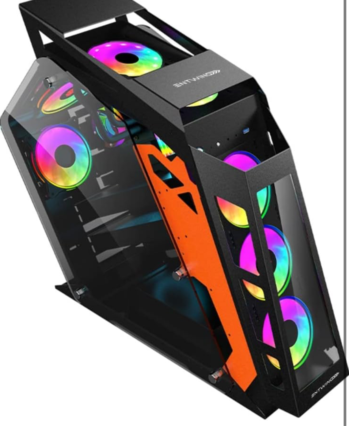 ENTWINO Warrior, Premium Gaming Cabinet, CPU Case Supports 7 RGB Fans, USB 3.0, Tempered Glass Panels, Heavy Duty Metal Frame, Only Case Without RGB Fans & Power Supply