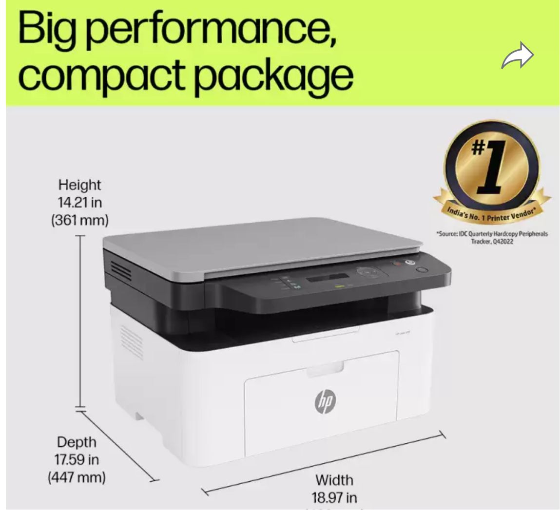 HP Laserjet MFP1188A All in One Monochrome Laser Printer with USB Connectivity, 715A2A