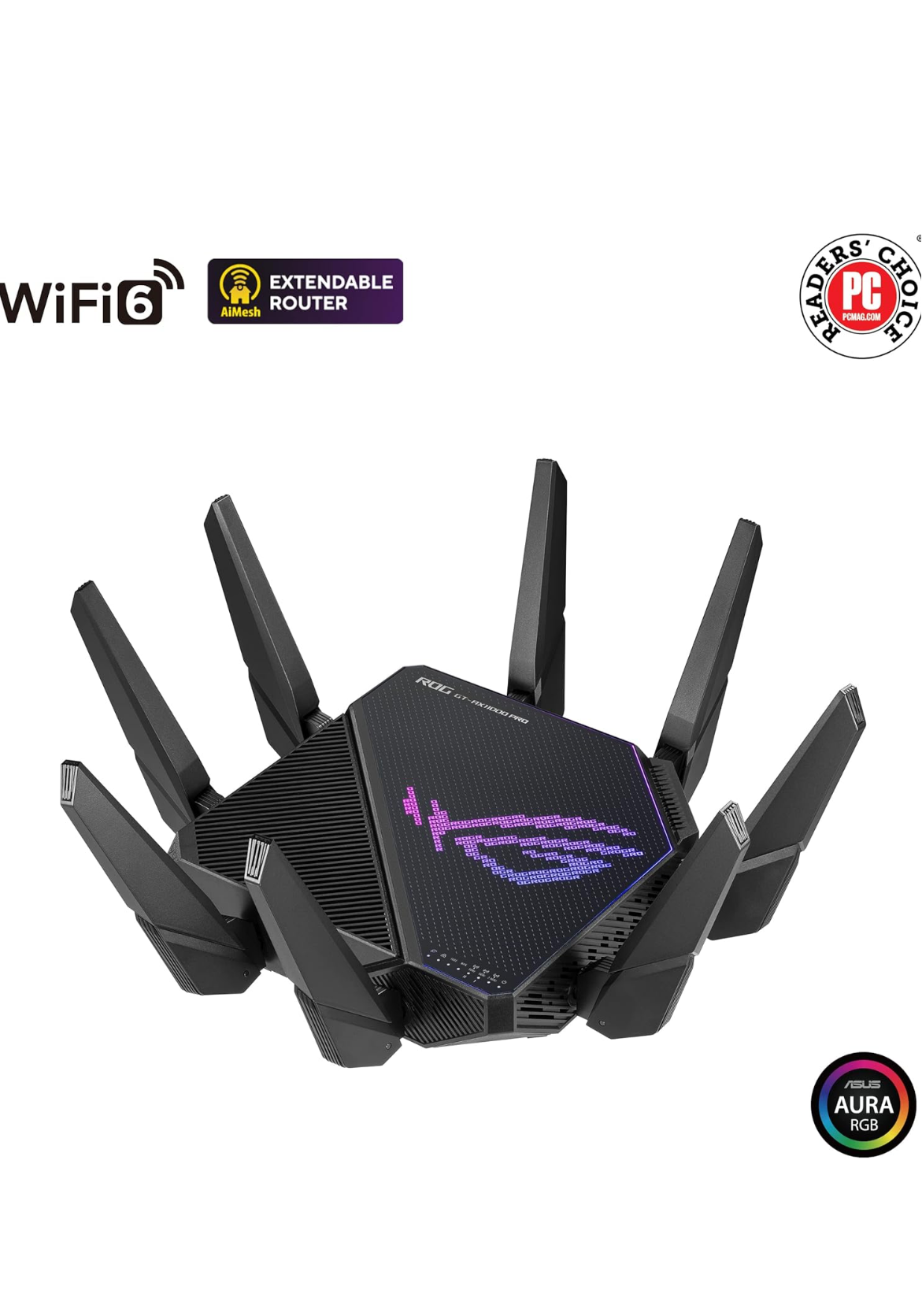 ASUS ROG Rapture GT-AX11000 Pro Tri-Band WiFi 6 Extendable Gaming Router, 10G & 2.5G Ports, ASUS RangeBoost Plus, Triple-Level Game Acceleration, Subscription-Free Network Security, AiMesh Compatible