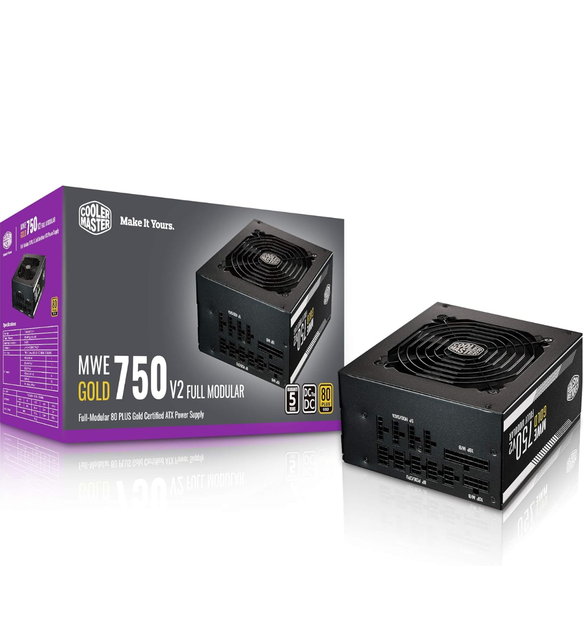 Cooler Master MWE 750 Gold V2 Power Supply - Fully Modular | 80 Plus Gold Certified | 120mm HDB Fan | DC-to-DC Circuit Design | 2 EPS Connectors | 750 Watt