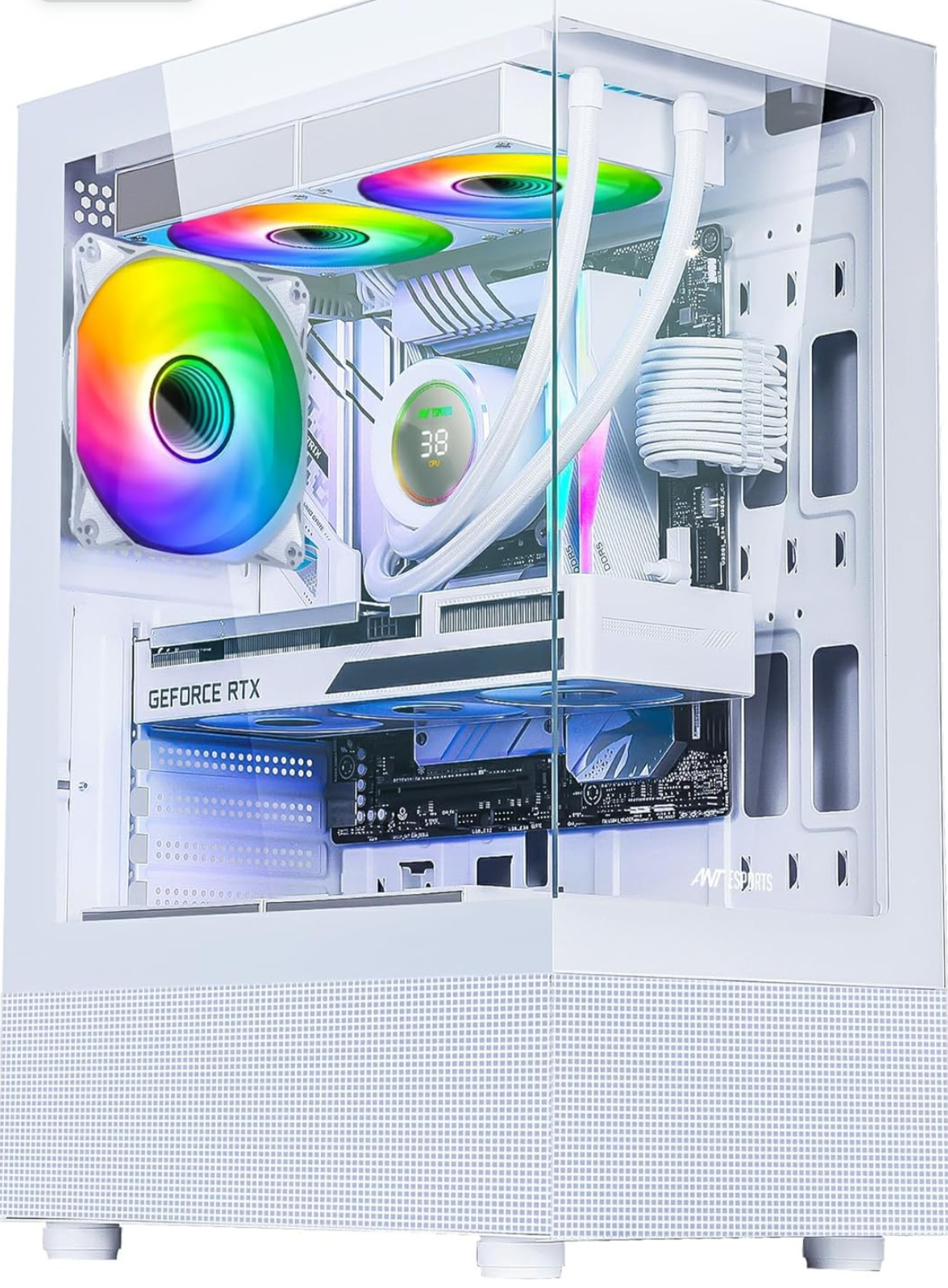 Ant Esports Crystal X2 Mid-Tower Computer Case/Gaming Cabinet - White | Panoramic Glass, LED Control Button | Support ATX, Micro-ATX, Mini-ITX | Pre-Installed 3 ARGB Infinity Mirror Fans