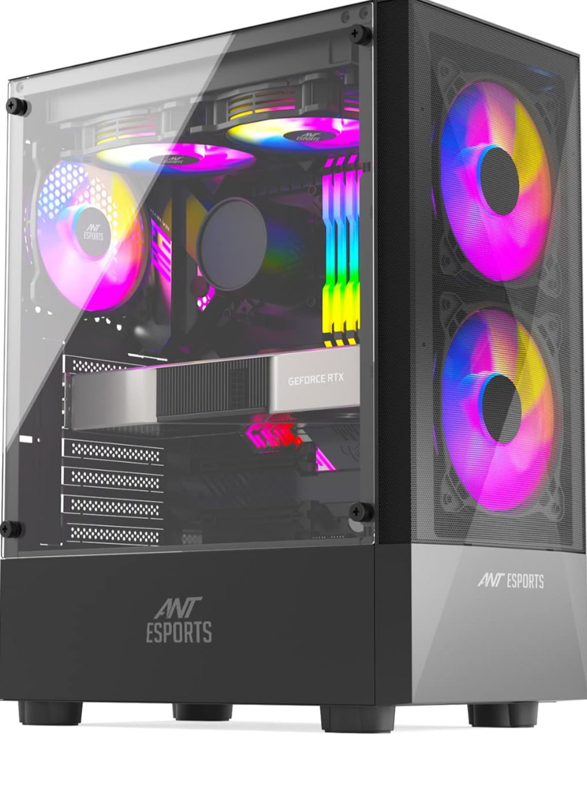 Ant Esports ICE-100 Mid-Tower Computer Case/Gaming Cabinet - Black | Supports ATX, Micro-ATX, Mini-ITX | Pre-Installed 2 x 140mm Front Fans and 1 x 140 mm Rear Fan