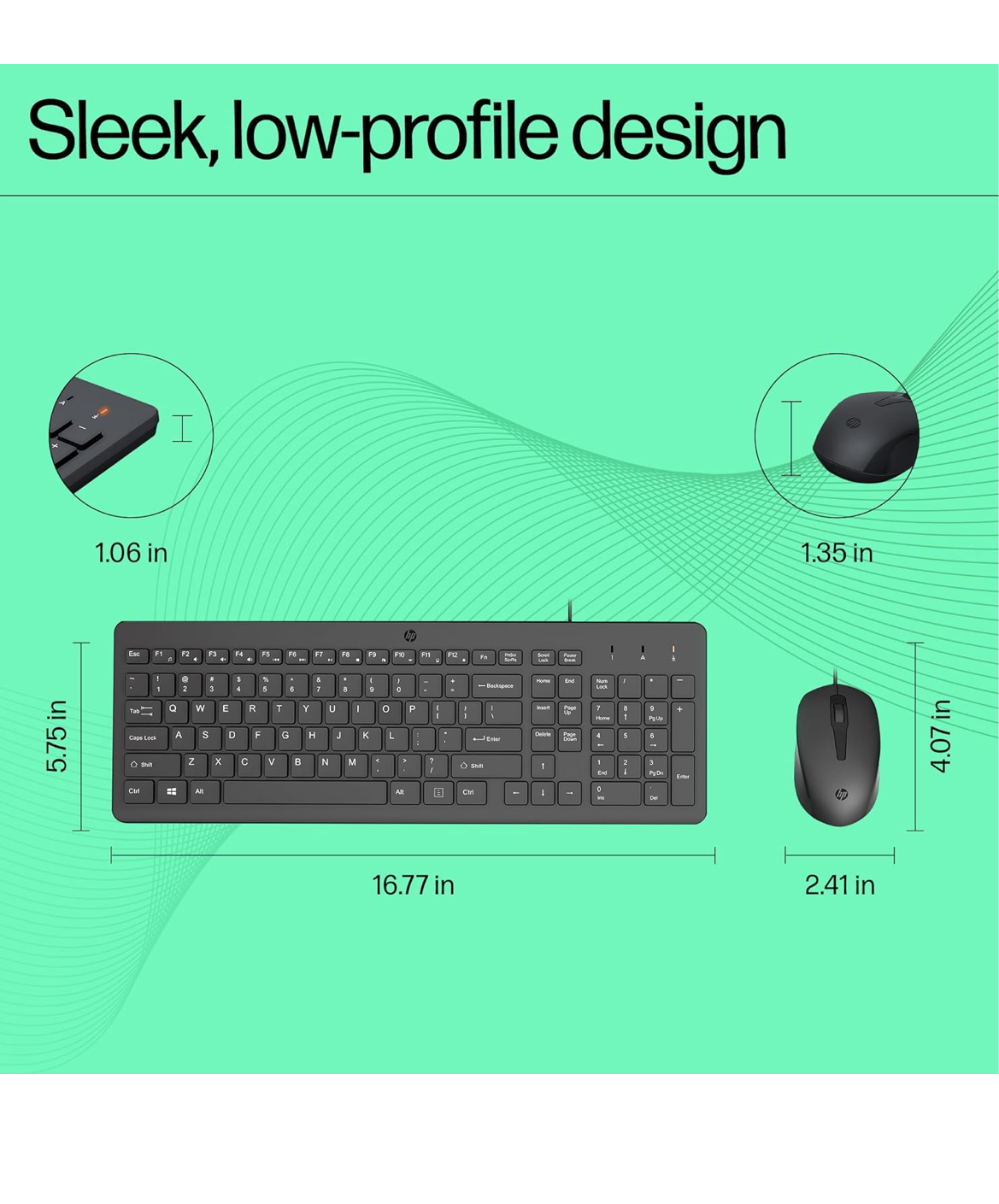 HP 150 Wired Keyboard and Mouse Combo with Instant USB Plug-and-Play Setup, 12 Shortcut Keys, 6° Adjustable Slope Keyboard and 1600 DPI Optical Sensor Mouse